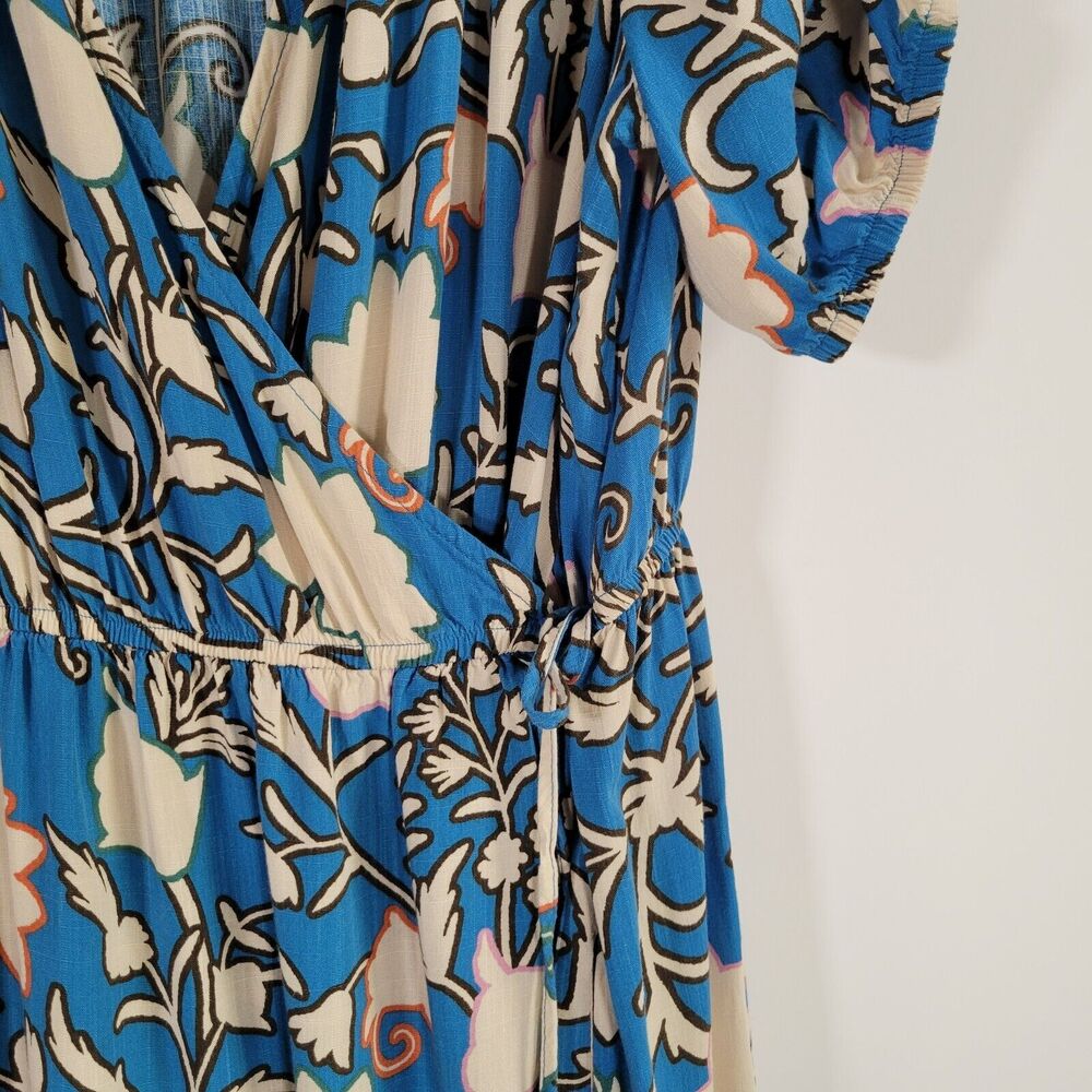 KNOX ROSE Blue Floral Wrap Maxi Dress Size 2X Tiered Ruffle Skirt Layers V Neck - Picture 7 of 10
